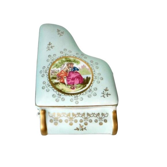 Lefton Fragonard Scene Bone China Jewelry Box Vintage Mid-century Romantic Piano